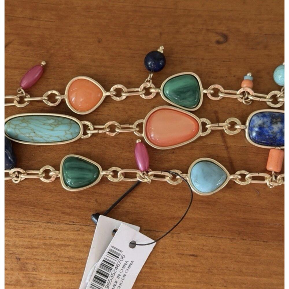 Chico’s NWT Gold Tone Multi Strand Bracelet Colorful Stones Magnetic Clasp - Picture 7 of 12